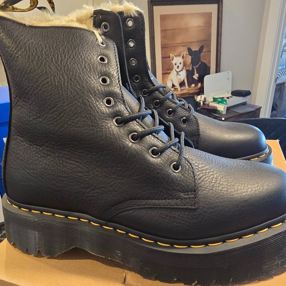 Dr. Martens Jadon Faux Fur Lined Leather Platform Combat Boots Black Mens SZ 12
